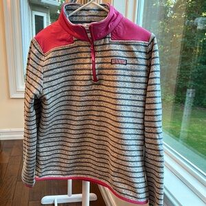 Vineyard Vines Gray Striped Sweater with Pink Detail